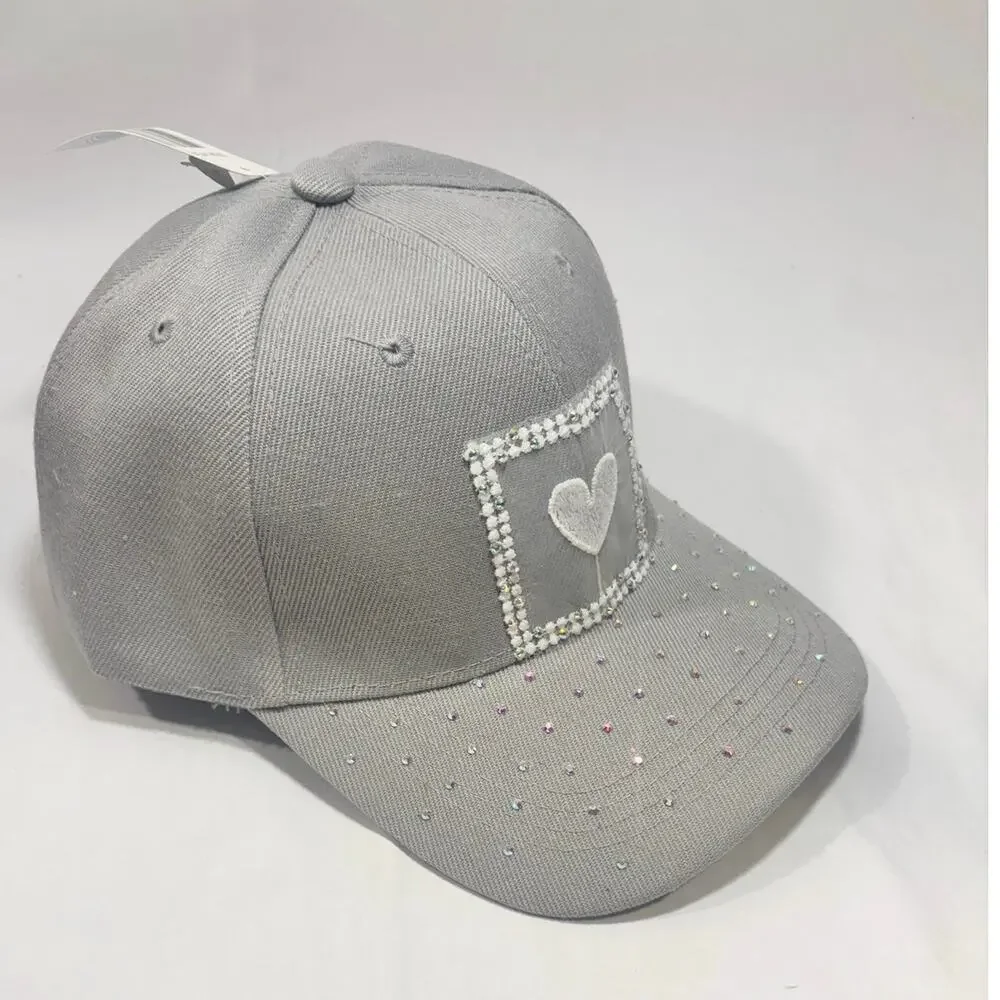 Rhinestone Studded Embroidered Heart Streetwear style Bling Baseball Cap Hat